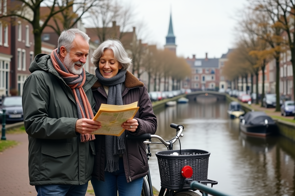 Couple français en balade près d'un canal aux Pays-Bas