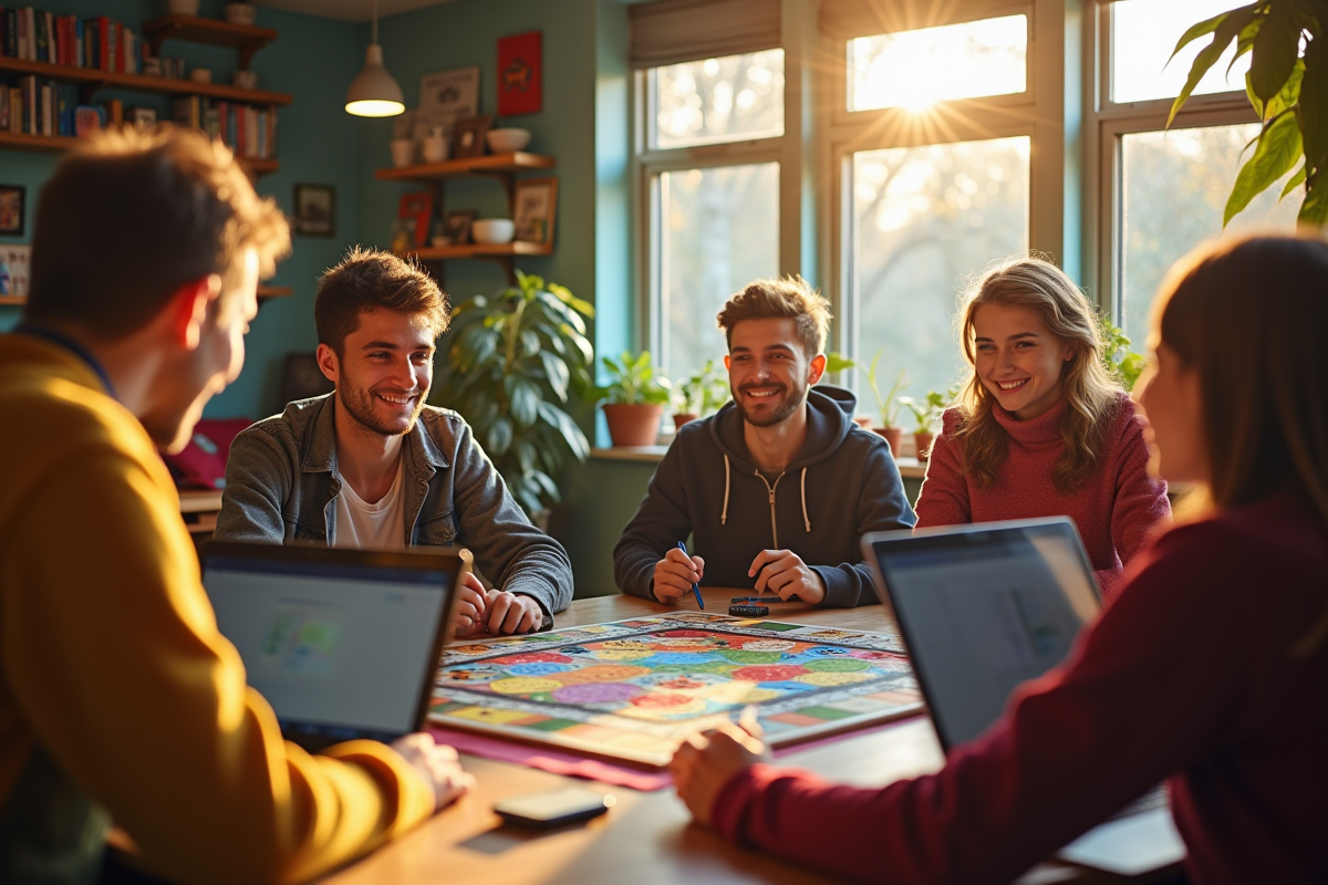 Espace commun convivial dans une auberge jeunesse