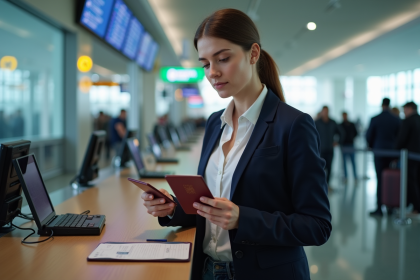 Femme d'affaires avec passeport à l'aéroport
