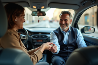 Femme donnant de la monnaie au chauffeur de taxi souriant