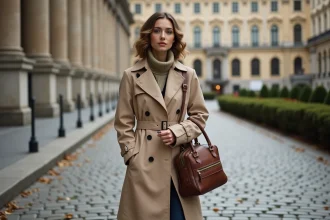 Femme élégante devant le Kunsthistorisches Museum de Vienne lors d'une journée de visite touristique
