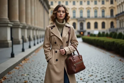 Femme élégante devant le Kunsthistorisches Museum de Vienne lors d'une journée de visite touristique