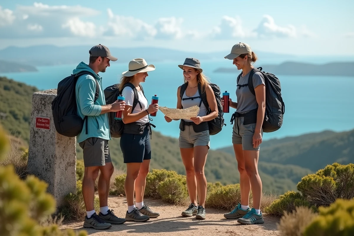 Groupe de randonneurs débutants en pause sur le sentier
