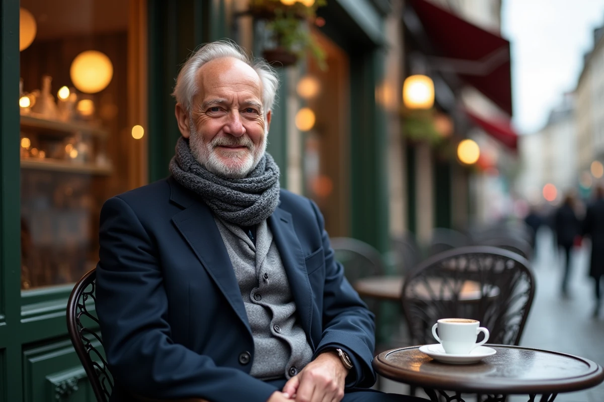 Homme âgé dégustant un café dans un café bruxellois