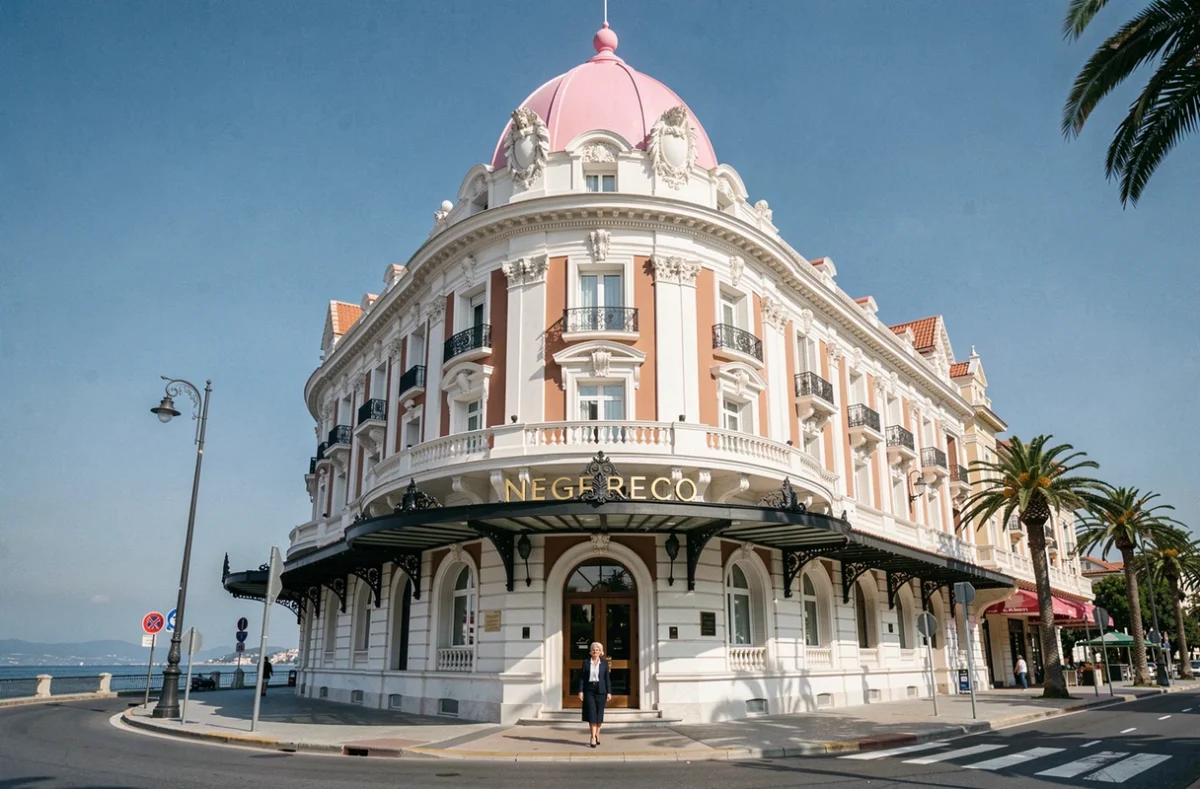 Façade belle époque emblématique de l'Hôtel Le Negresco sur la Promenade des Anglais à Nice