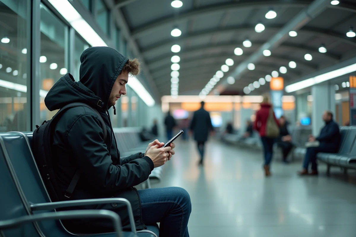 Jeune homme assis dans la salle d