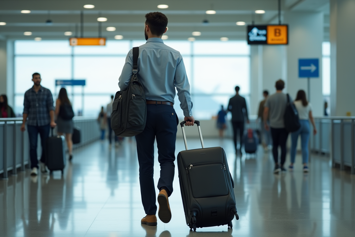 Jeune homme passant la securite a l