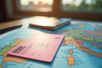 Permis rose français sur carte européenne en fond
