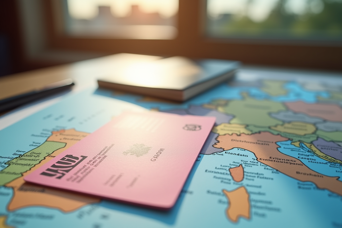 Permis rose français sur carte européenne en fond