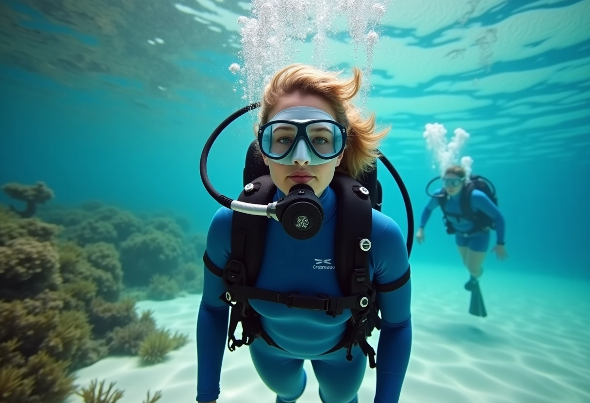 Plongeuse féminine flottant paisiblement sous l