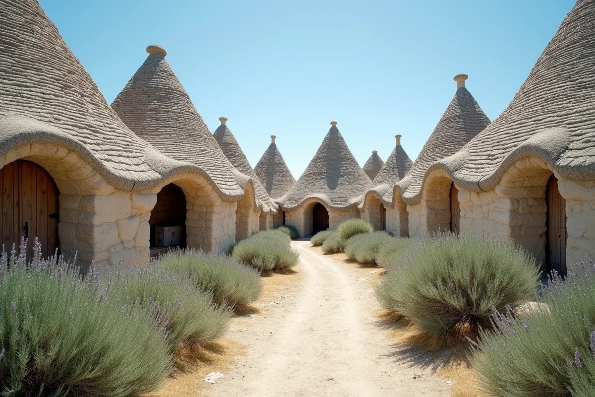 Village préhistorique des Bories près de Gordes avec ses cabanes en pierre sèche à toits coniques caractéristiques de la Provence